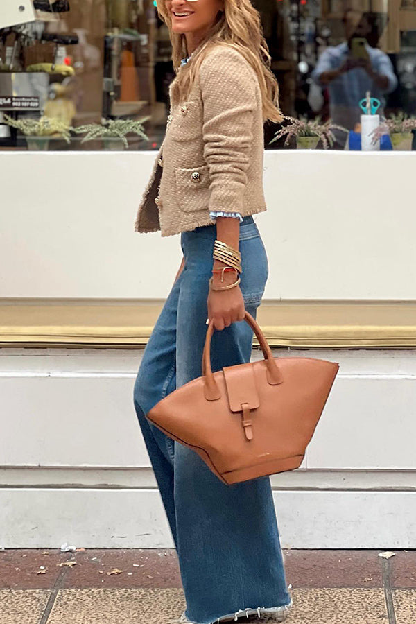 Kvinne Frayed Fringe Jakke Lett Stoff-2