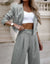 Dame Dress Elegant Blazer og Dressbukse Mørkeblå Brun Høykvalitets Stoff-4