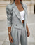 Variant image for Dame Dress Elegant Blazer og Dressbukse Mørkeblå Brun Høykvalitets Stoff-9