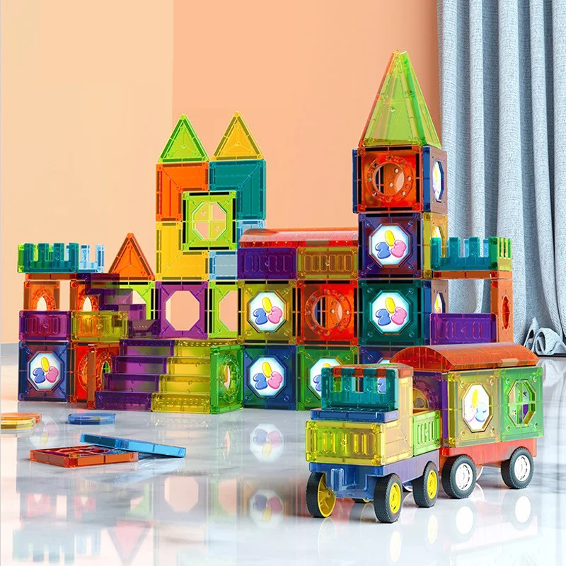 Barnas Byggeklosser med LED-Lys - 69 Deler Kreativt Magnetisk Sett 1