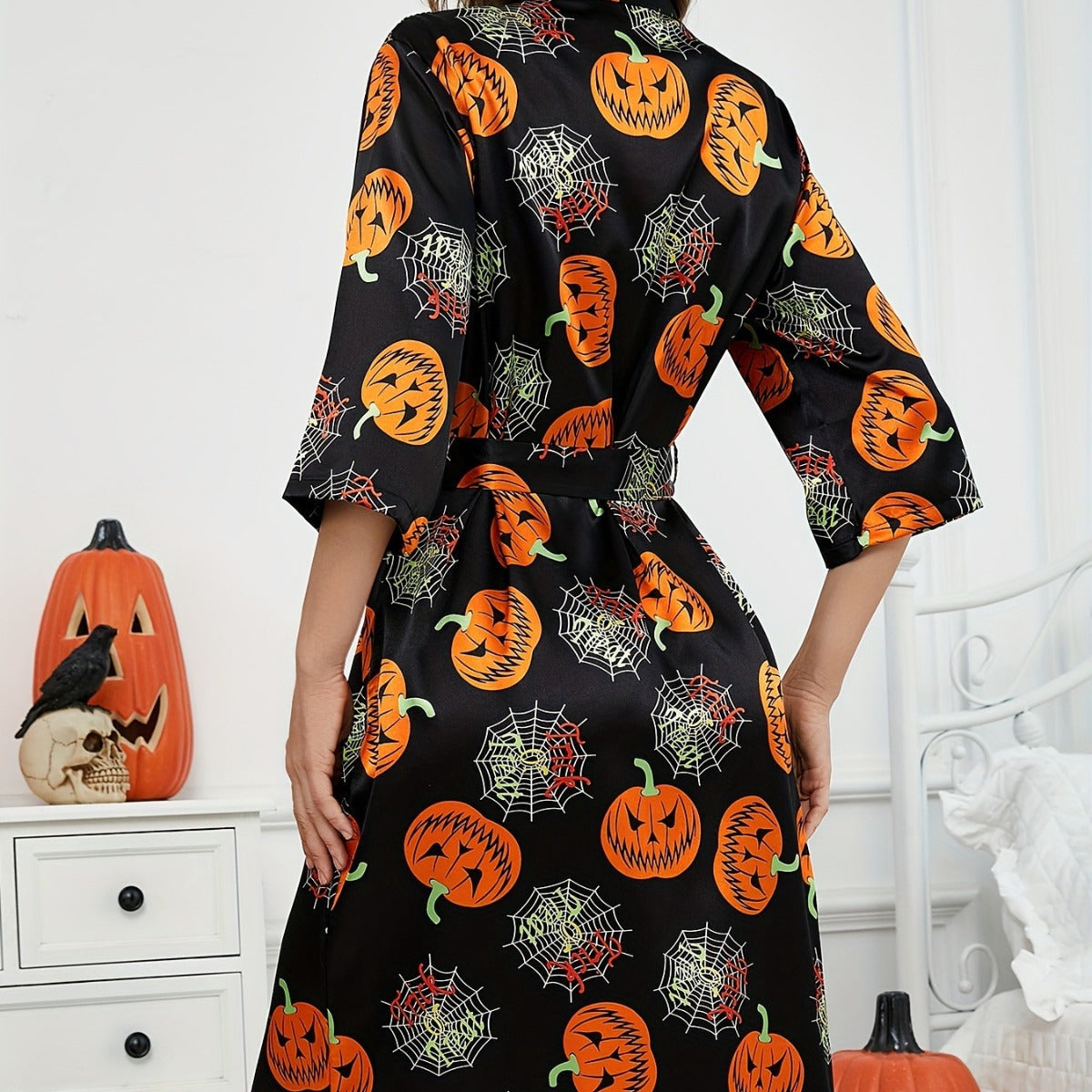 Barns Halloween Kostyme Gresskarmønster Løs Design Myk Stoff 3