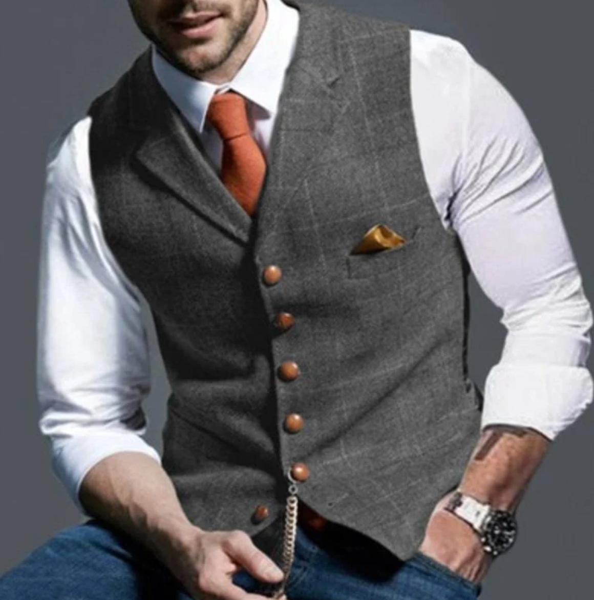 Herre Vest Rutete Skreddersydd Ullblanding Elegant-1