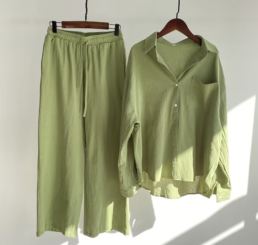 Variant image for Dame Linsett Topp og Bukse 100% Lin Elegant Komfortabel-1