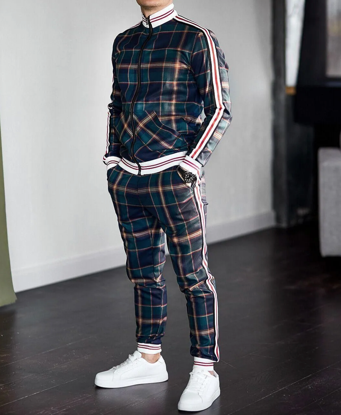 Herre Sett Uformell Polyester Mix med Lange Ermer og Stående Krage-1