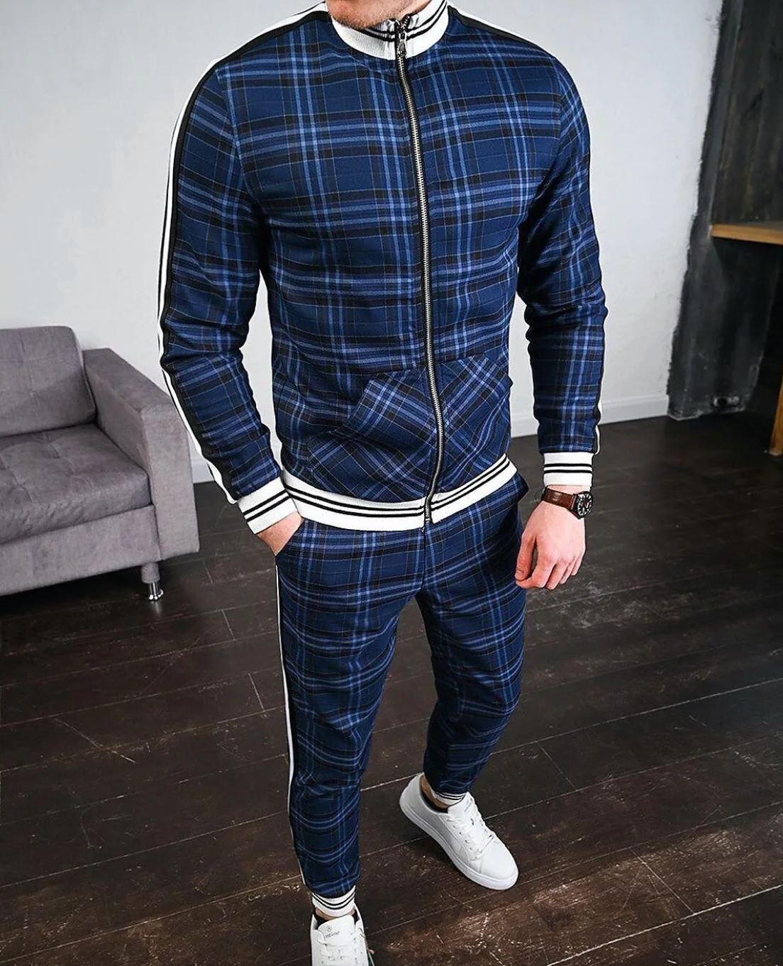 Herre Sett Uformell Polyester Mix med Lange Ermer og Stående Krage-2