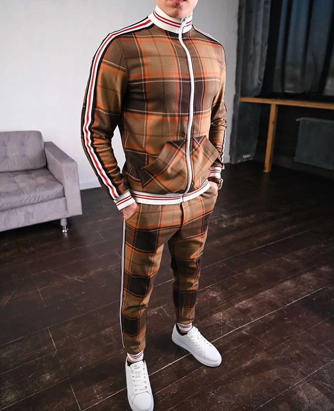 Herre Sett Uformell Polyester Mix med Lange Ermer og Stående Krage-4