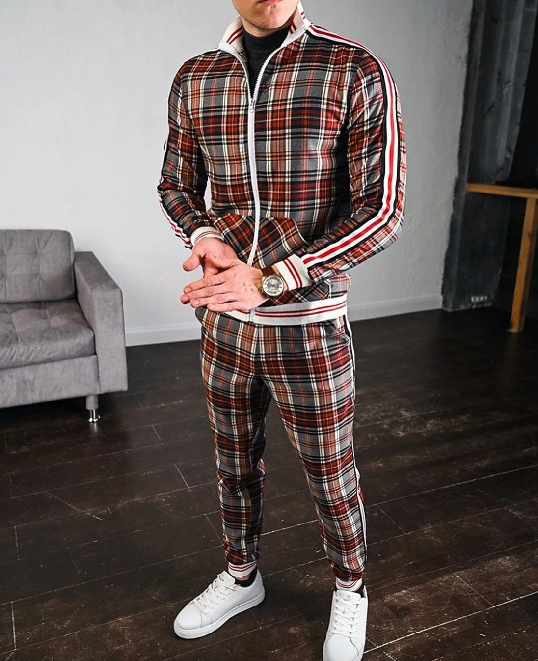 Herre Sett Uformell Polyester Mix med Lange Ermer og Stående Krage-5