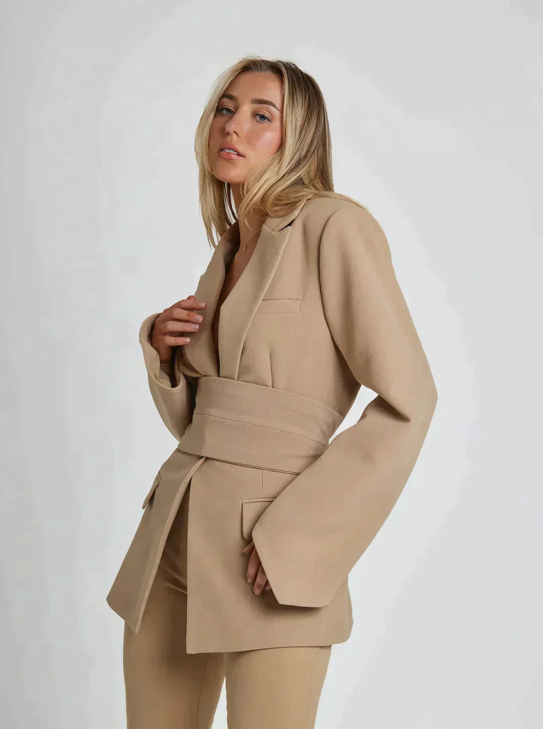 Variant image for Dame Blazer med Belte Elegant Høykvalitets Stoff-2