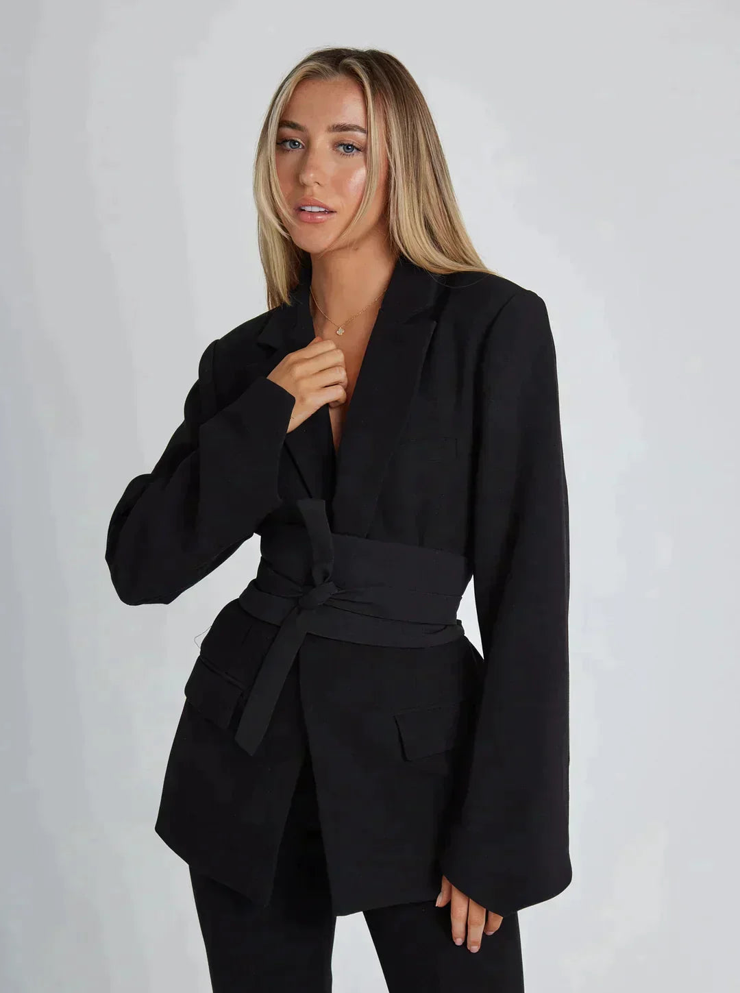 Variant image for Dame Blazer med Belte Elegant Høykvalitets Stoff-3