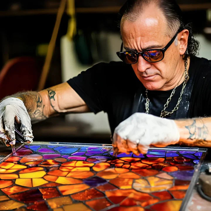 Bordlampe Med Kunstnerisk Kattedesign Farget Glass 2