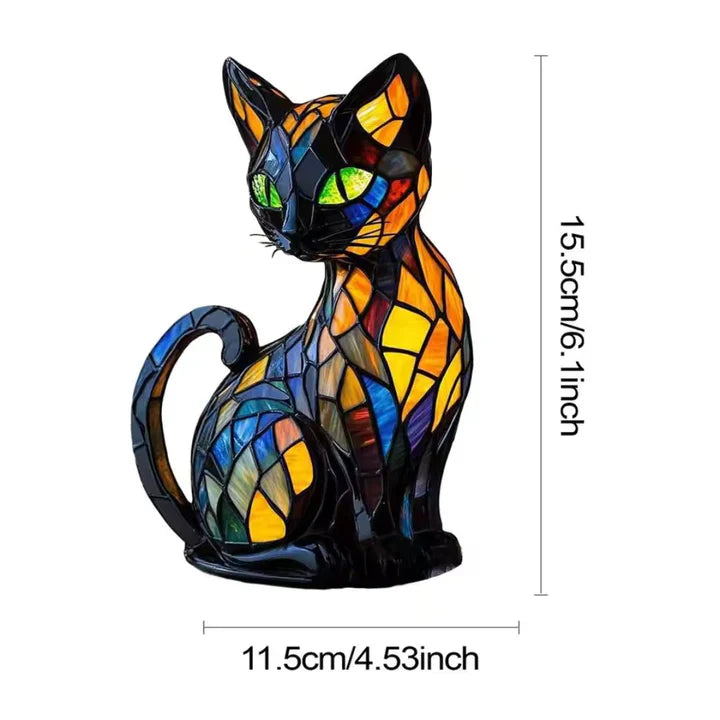 Bordlampe Med Kunstnerisk Kattedesign Farget Glass 6