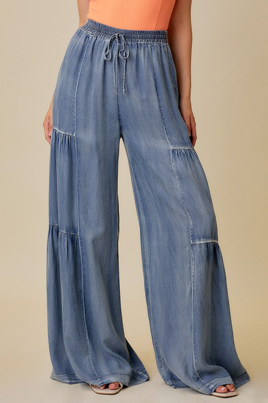 Bukser for kvinner med volanger i vasket denim 1