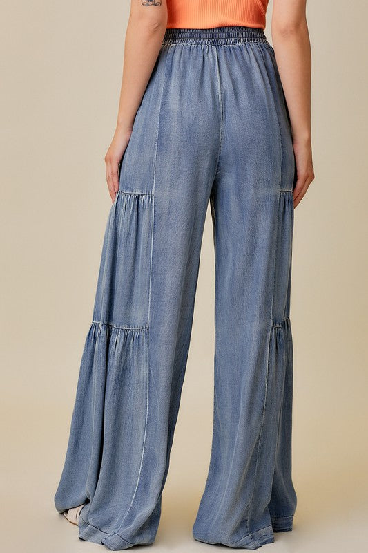 Bukser for kvinner med volanger i vasket denim 3