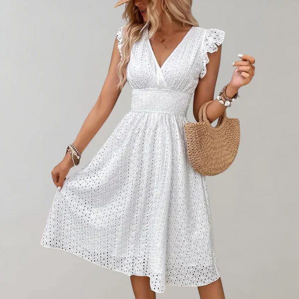 Kvinne Midi Kjole Elegant Lett Stoff Formell Stil
