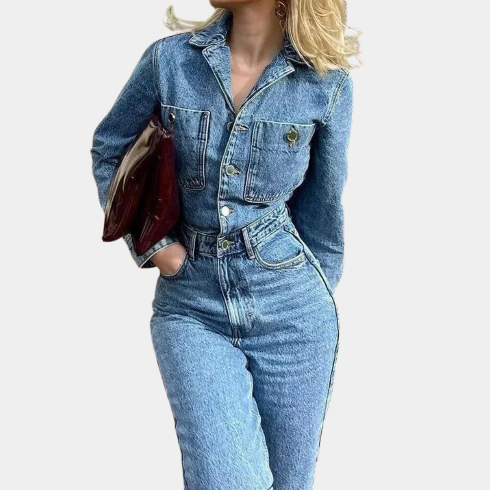 Dame Jumpsuit Denim Lange Ermer Komfortabel Passform-2