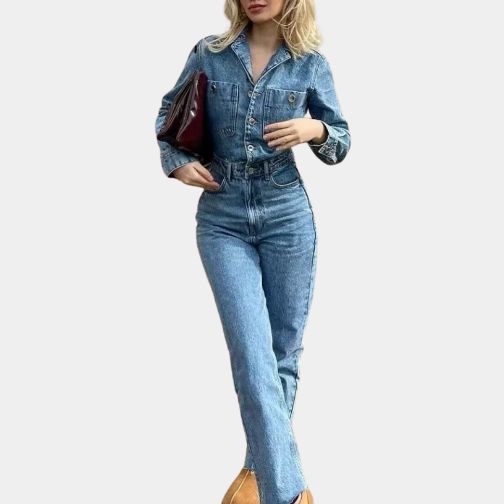 Dame Jumpsuit Denim Lange Ermer Komfortabel Passform-1