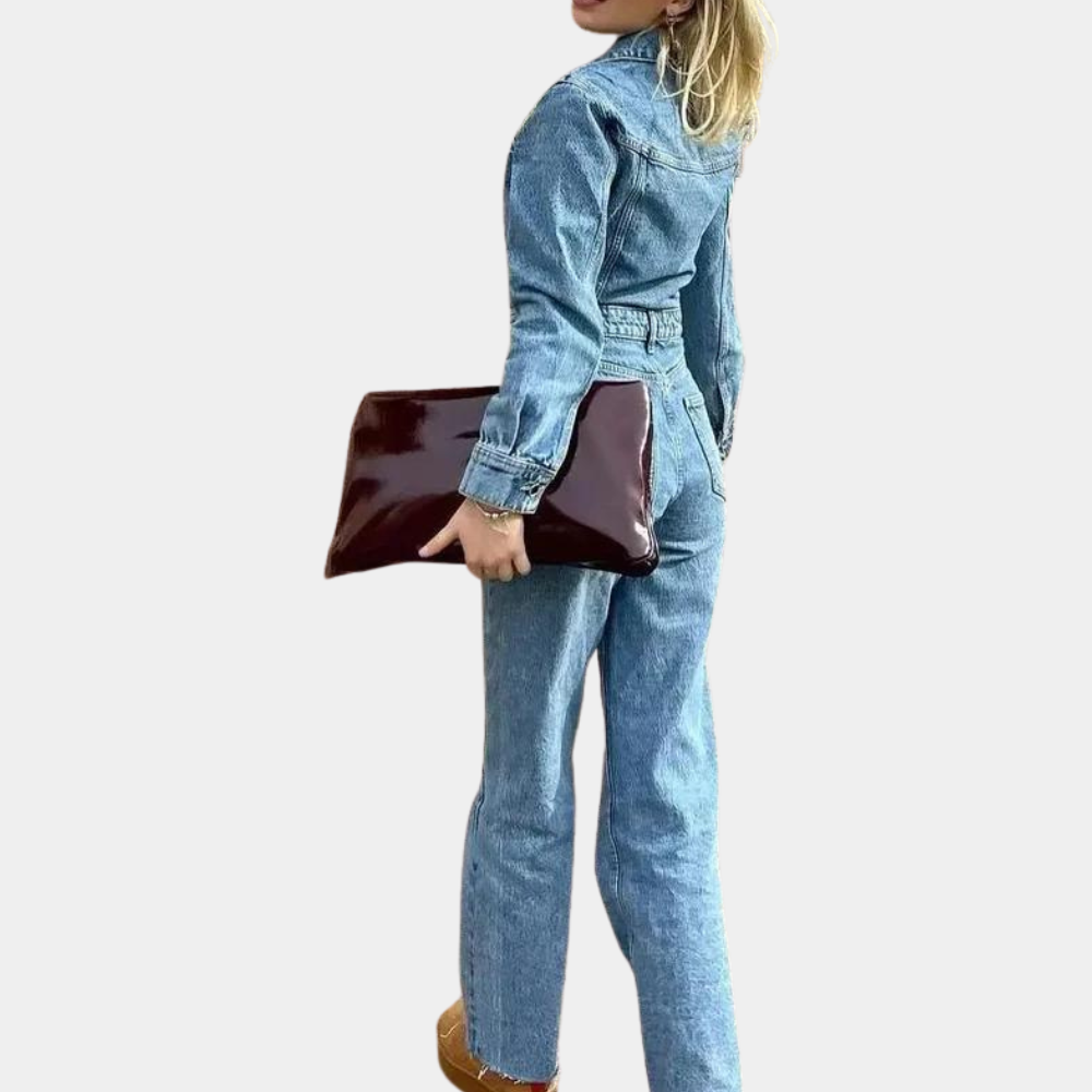 Dame Jumpsuit Denim Lange Ermer Komfortabel Passform-3