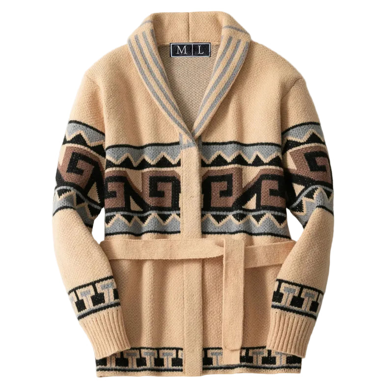 Cardigan Dame Med Belte Geometrisk Mønster 0