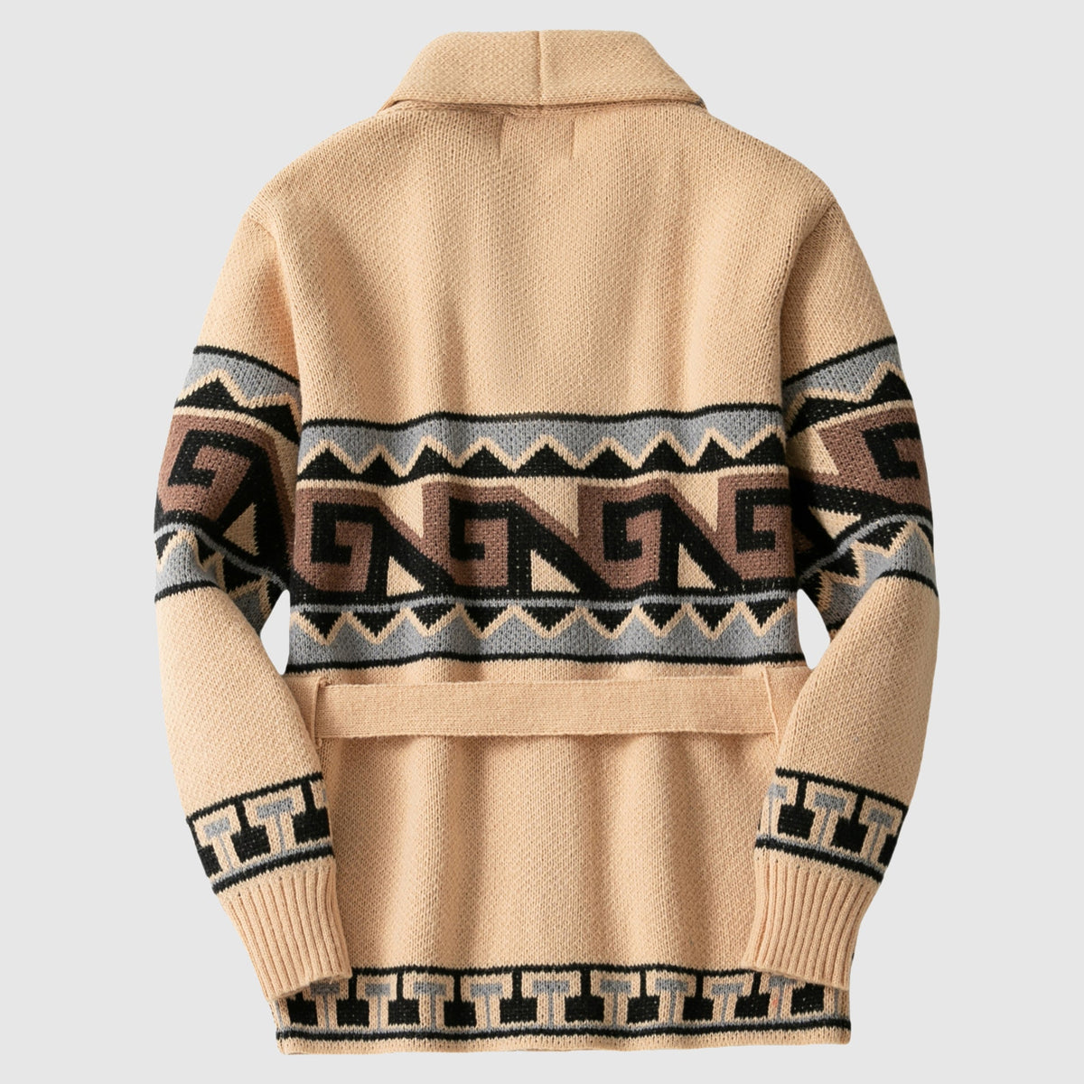 Cardigan Dame Med Belte Geometrisk Mønster 2