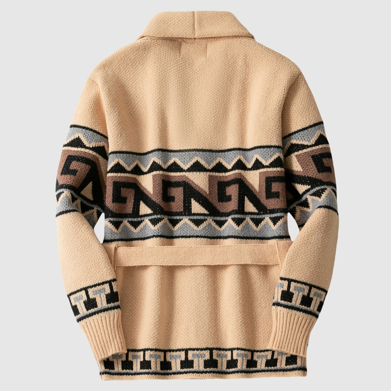 Cardigan Dame Med Belte Geometrisk Mønster 2