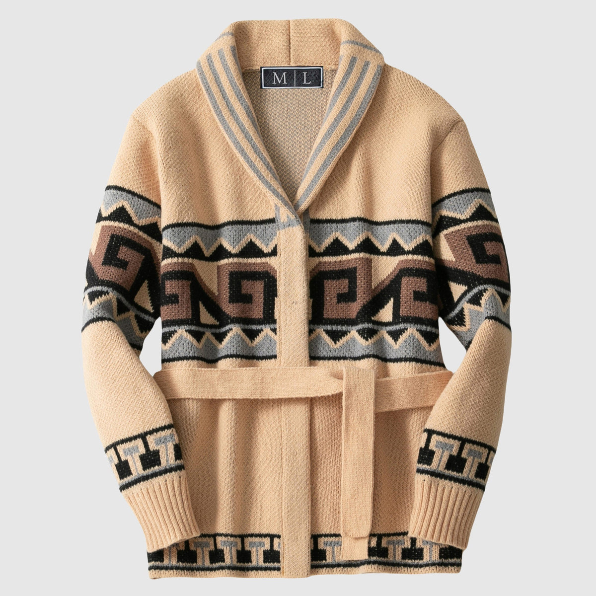 Cardigan Dame Med Belte Geometrisk Mønster 3