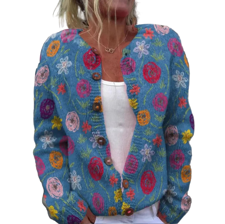 Cardigan Dame Med Blomstermønster Avslappet Stil 0