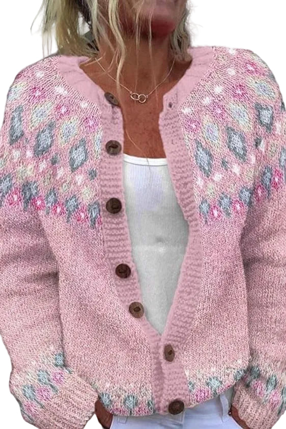 Cardigan Dame Nordisk Mønster Langermet Casual Stil 0