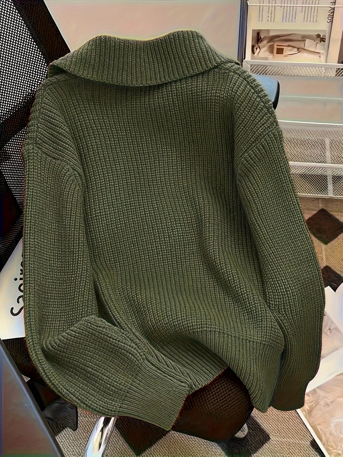 Cardigan Dame Overdimensjonert Strikket Stil 6