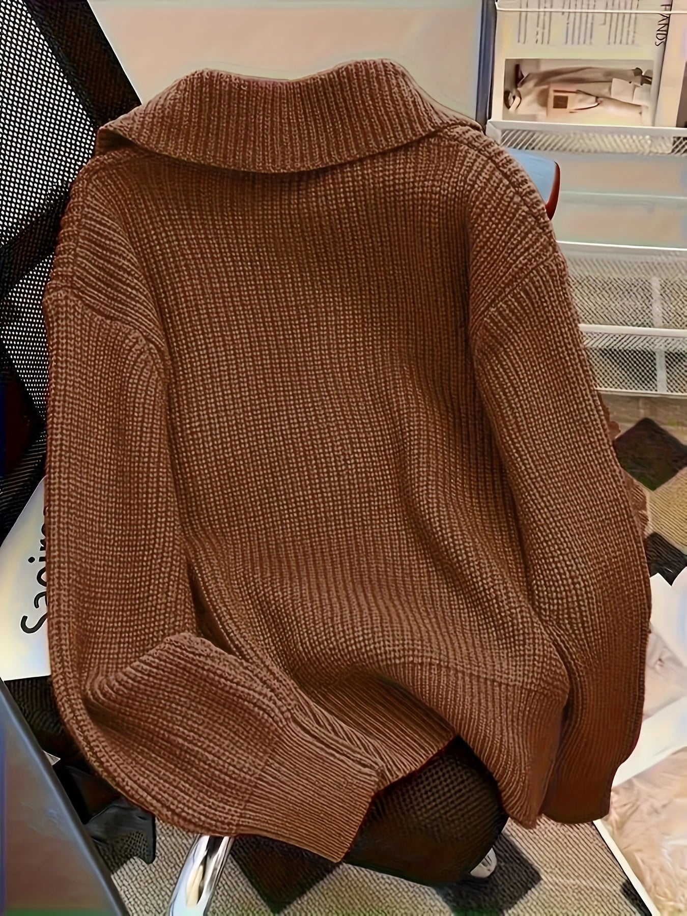 Cardigan Dame Overdimensjonert Strikket Stil 7