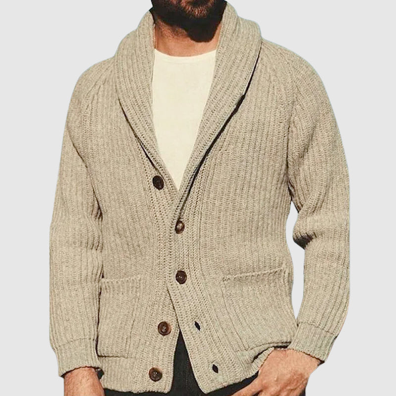 Cardigan Dame Ribbet Med Sjalkrage og Lommer 1