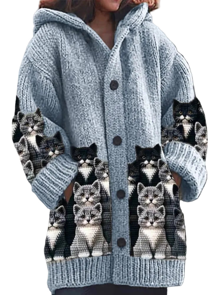 Cardigan Dame med Kattemotiv Løs Passform 0