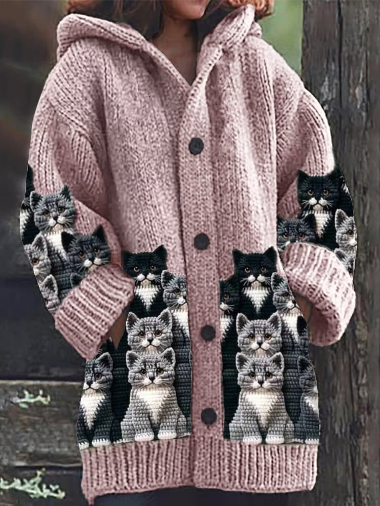Cardigan Dame med Kattemotiv Løs Passform 2
