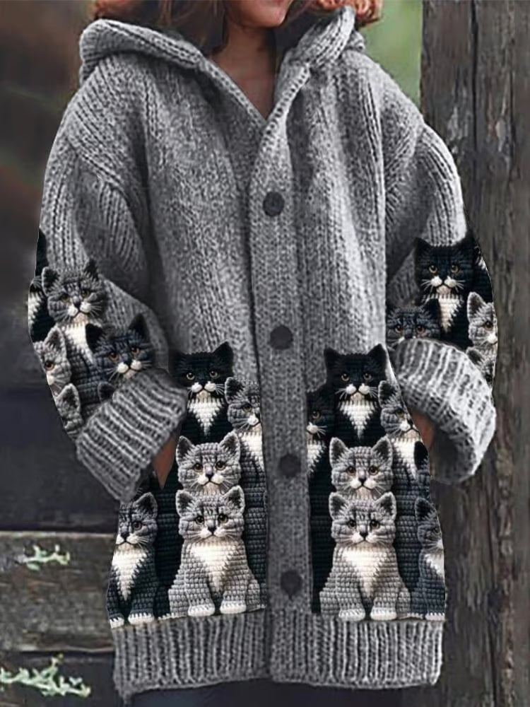 Cardigan Dame med Kattemotiv Løs Passform 3