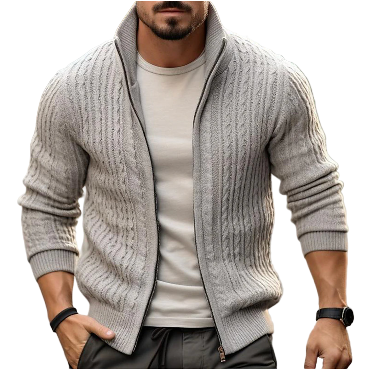 Cardigan Jakke Herre Med Glidelås Moderne Stil 0