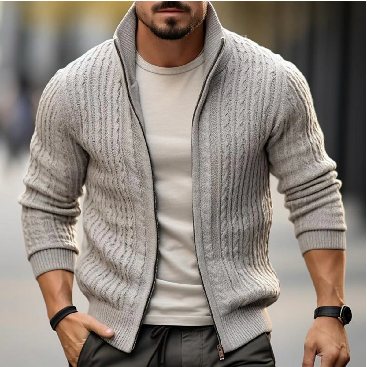 Cardigan Jakke Herre Med Glidelås Moderne Stil 1