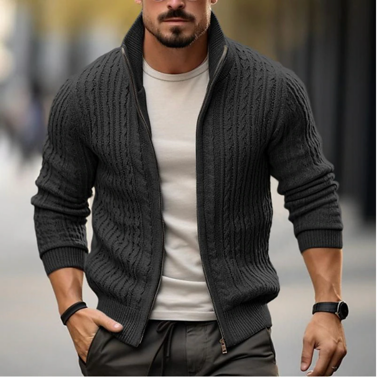 Cardigan Jakke Herre Med Glidelås Moderne Stil 2