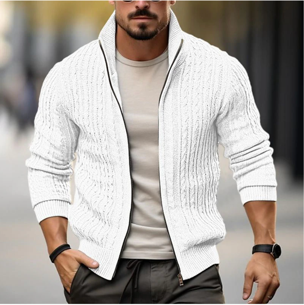 Cardigan Jakke Herre Med Glidelås Moderne Stil 3
