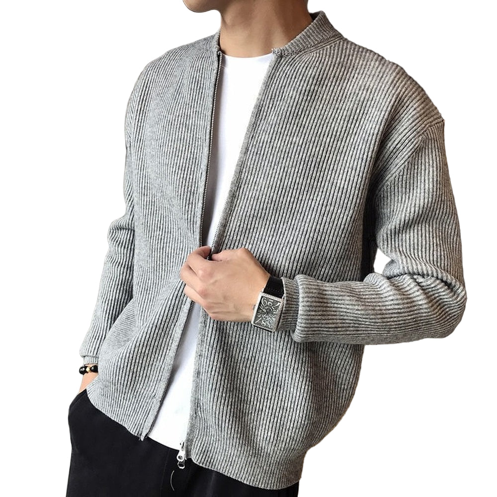 Cardigan Jakke Herre Med Glidelås Ribbestrikket Design 0