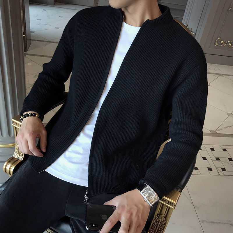Cardigan Jakke Herre Med Glidelås Ribbestrikket Design 2