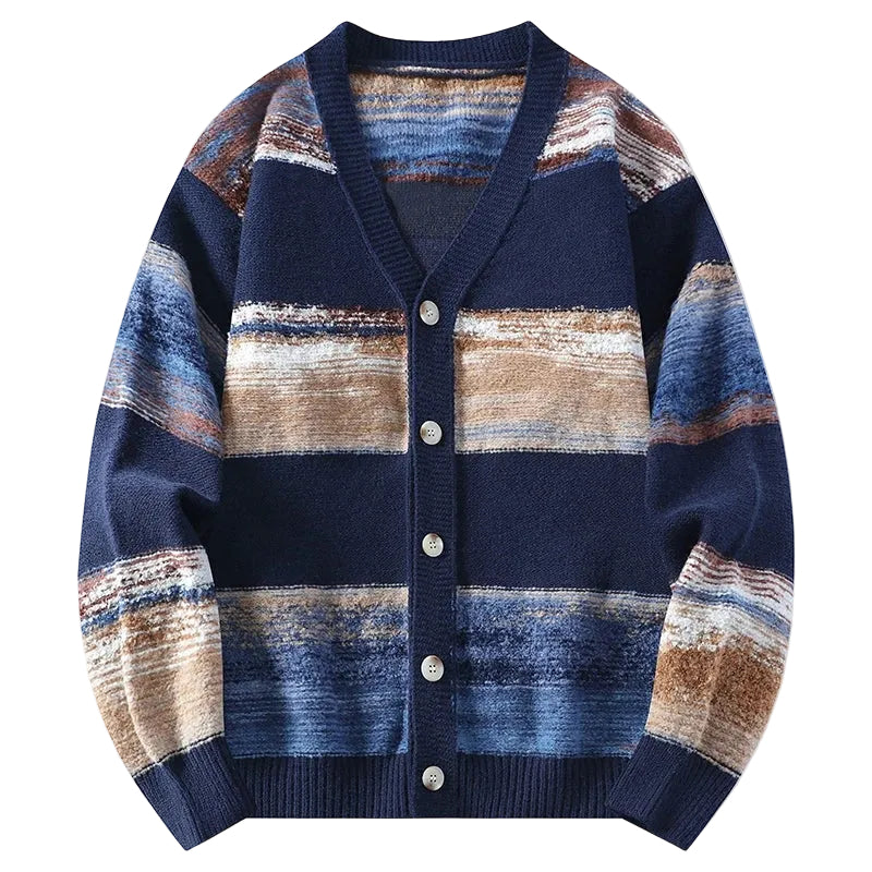 Cardigan Jakke Herre med Penselstrøk Design og V-hals 0