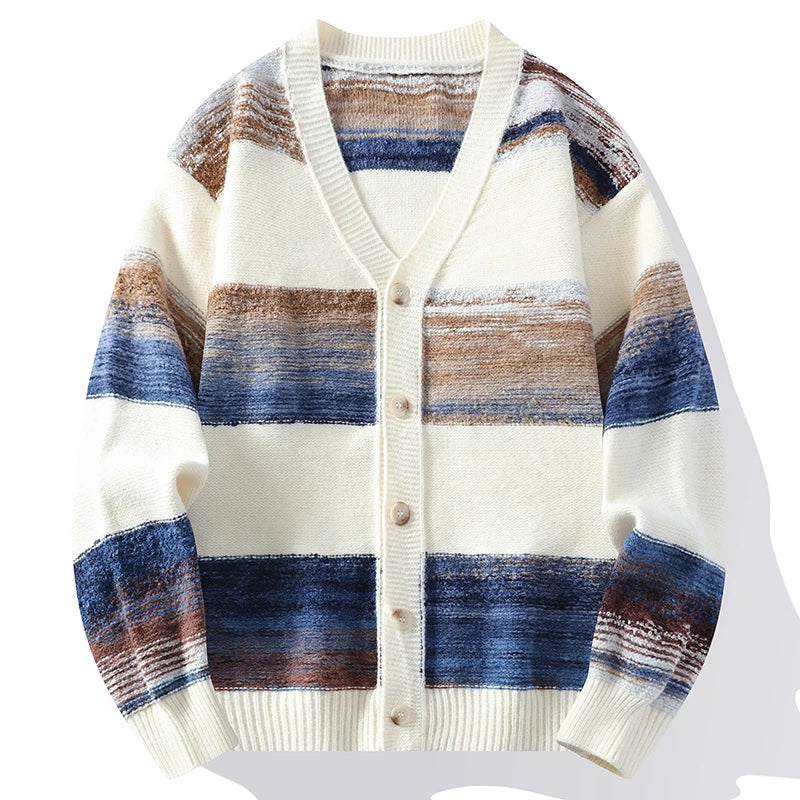 Cardigan Jakke Herre med Penselstrøk Design og V-hals 5