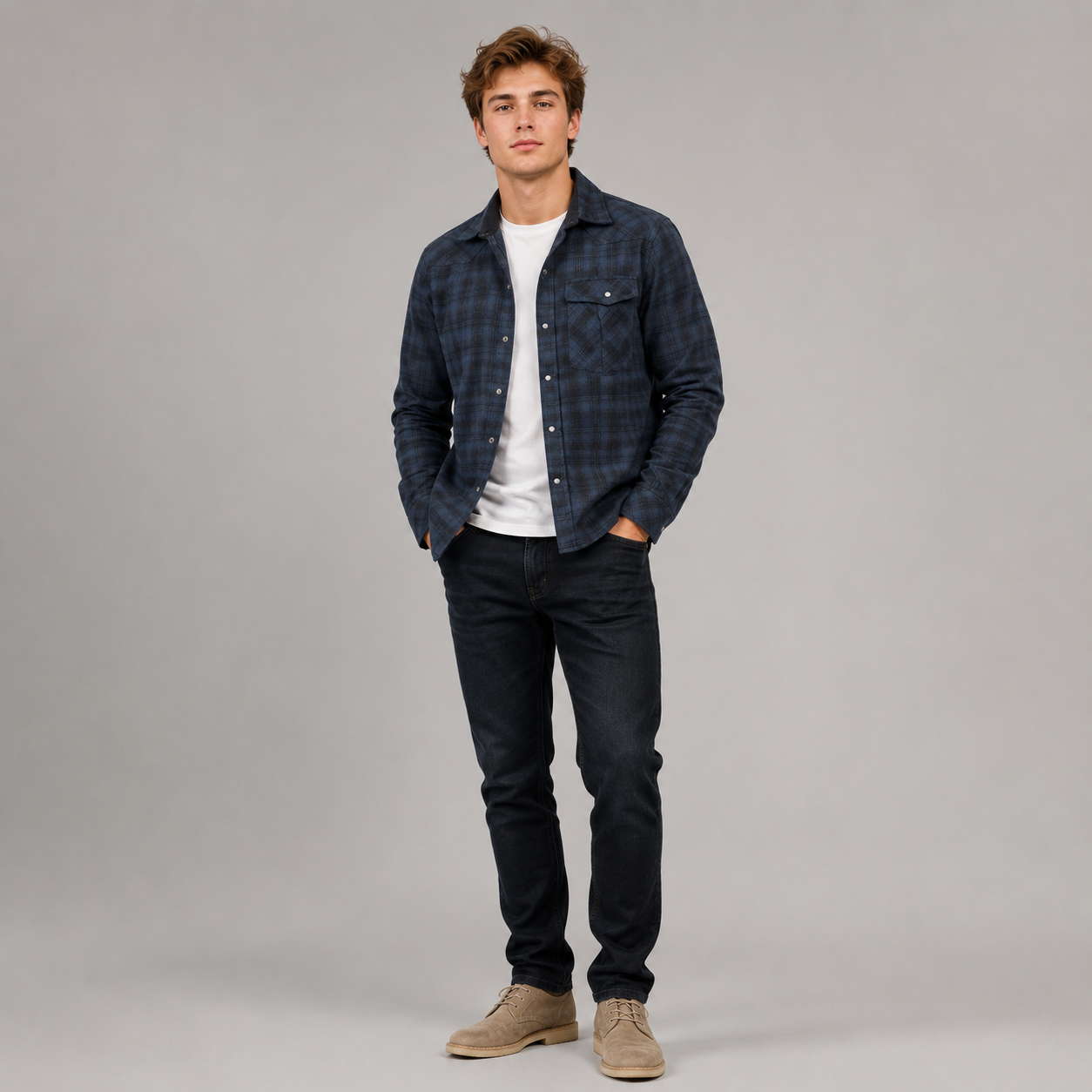 Herre Flanellskjorte Klassisk Design