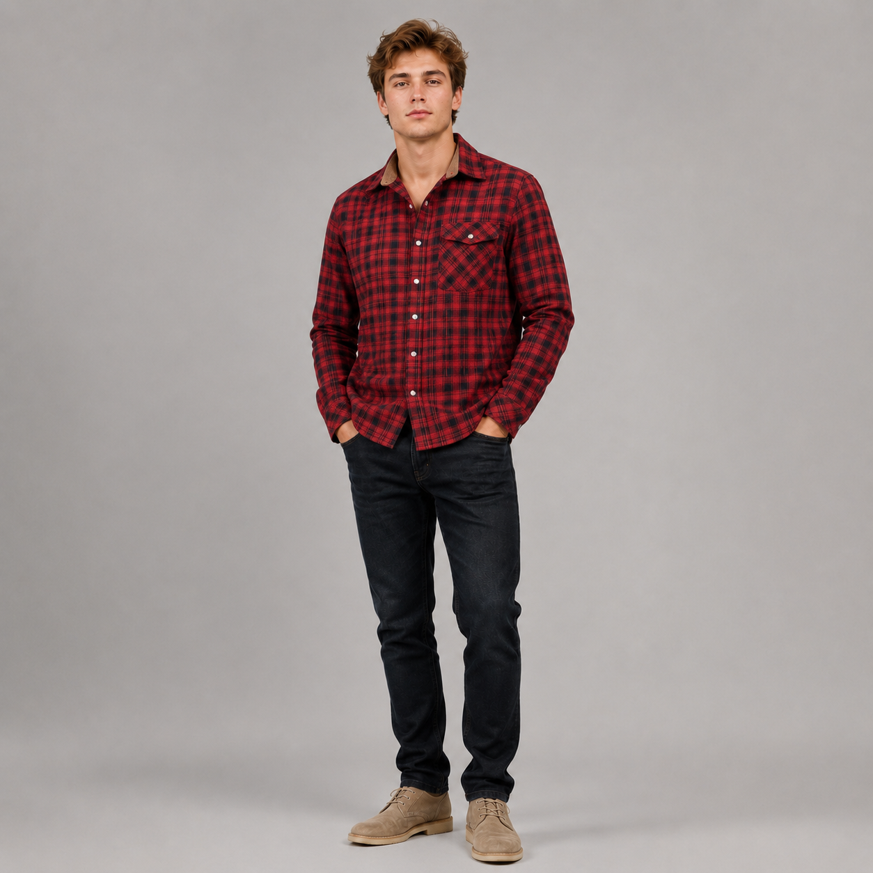 Herre Flanellskjorte Klassisk Design