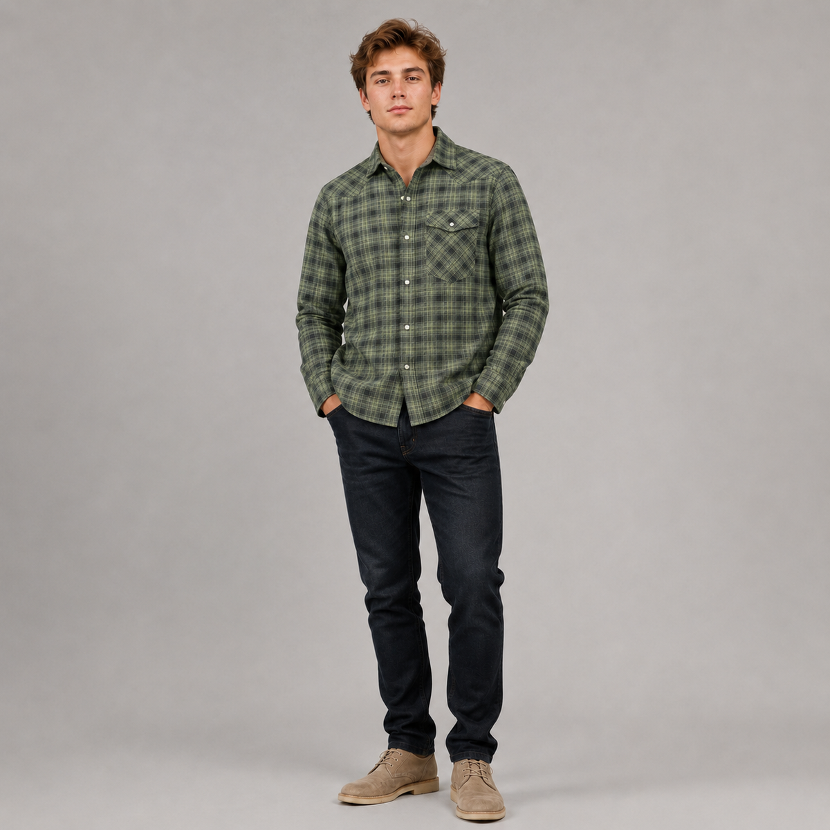 Herre Flanellskjorte Klassisk Design
