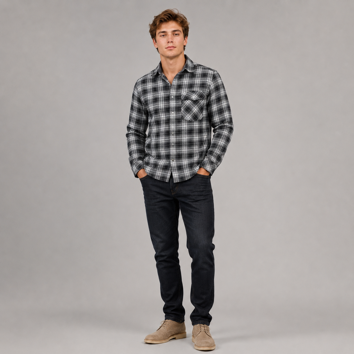 Herre Flanellskjorte Klassisk Design