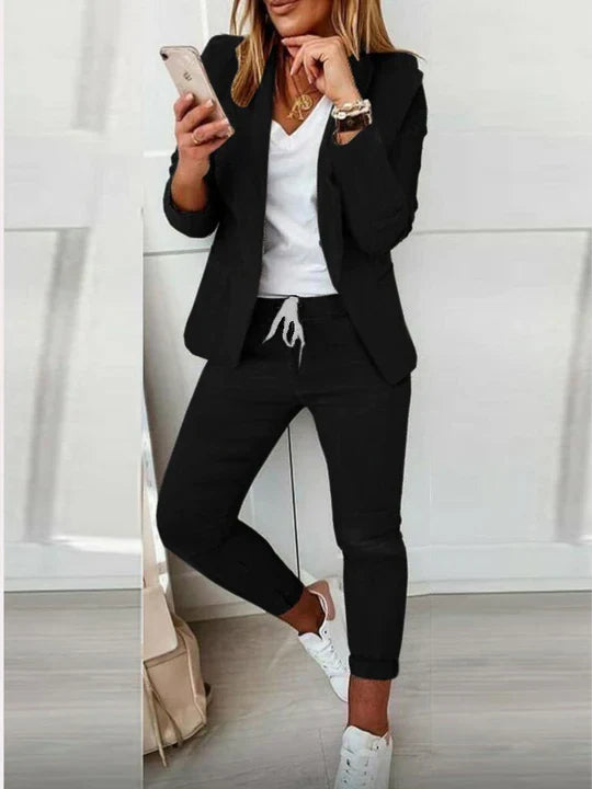 Dame Blazer Sett Elegant Ullkombinasjon-1