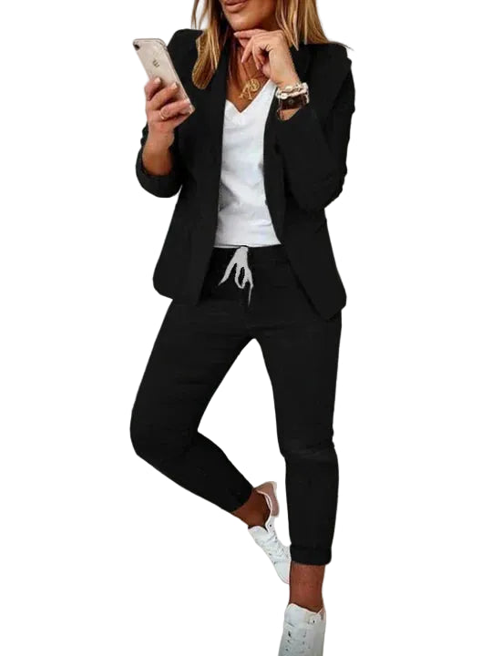 Dame Blazer Sett Elegant Ullkombinasjon-1