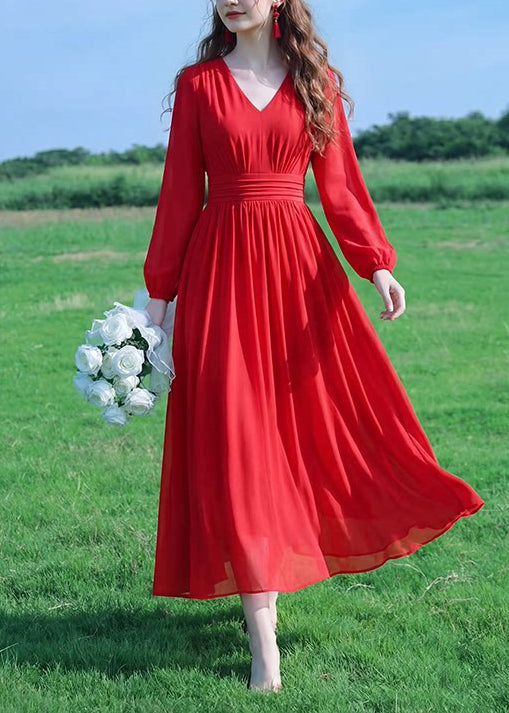 Dame Ankelkjole V-hals Rynket Patchwork 1