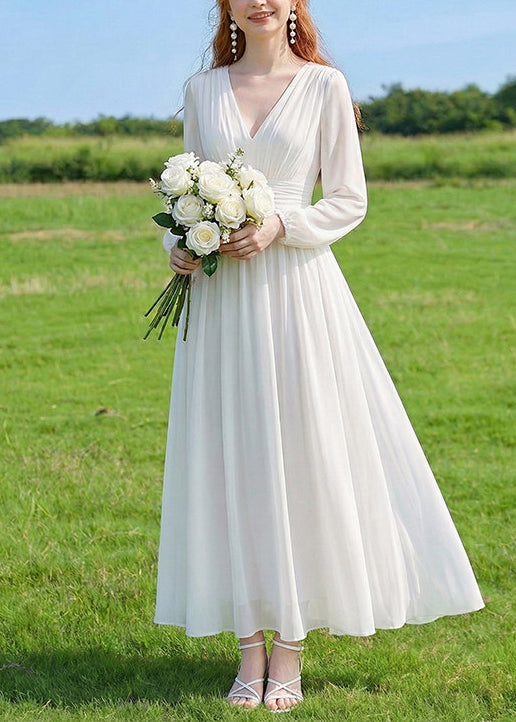 Dame Ankelkjole V-hals Rynket Patchwork 2