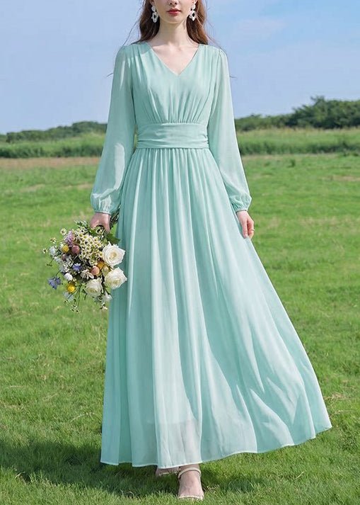 Dame Ankelkjole V-hals Rynket Patchwork 3